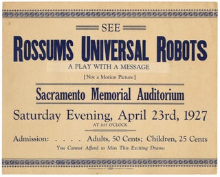 Item #330349 [Poster]: See Rossums Universal Robots. A Play with a Message [Not a Motion...