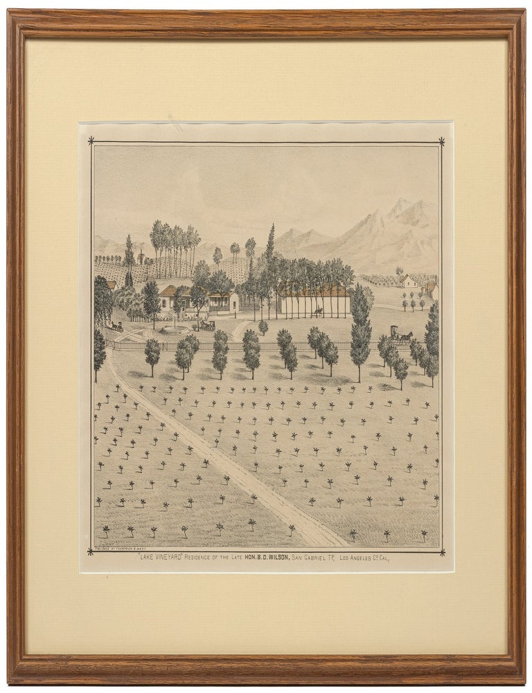 Framed Lithograph]: "Lake Vineyard" Residence of the Late Hon. B. D. Wilson, San. Benjamin Davis WILSON.