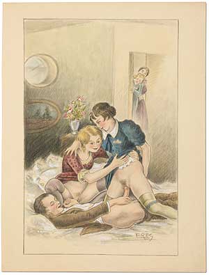 Item #334203 [French Erotic Print]: One Man & Two Women (circa 1930). ERES, Ecole de Paris.