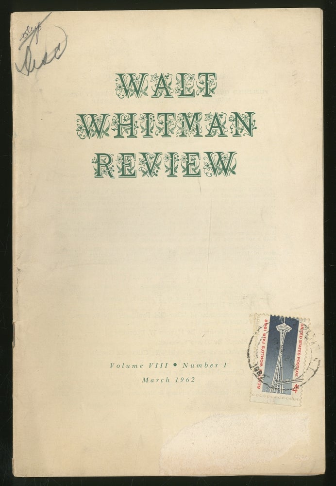 Item #338526 Walt Whitman Review: Volume 8, Number 1 March 1962. Walt WHITMAN.