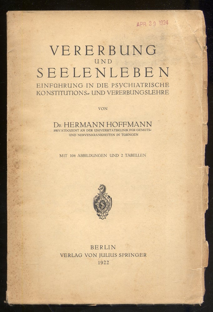 Item #340896 Vererbung und Seelenleben. Hermann HOFFMANN.