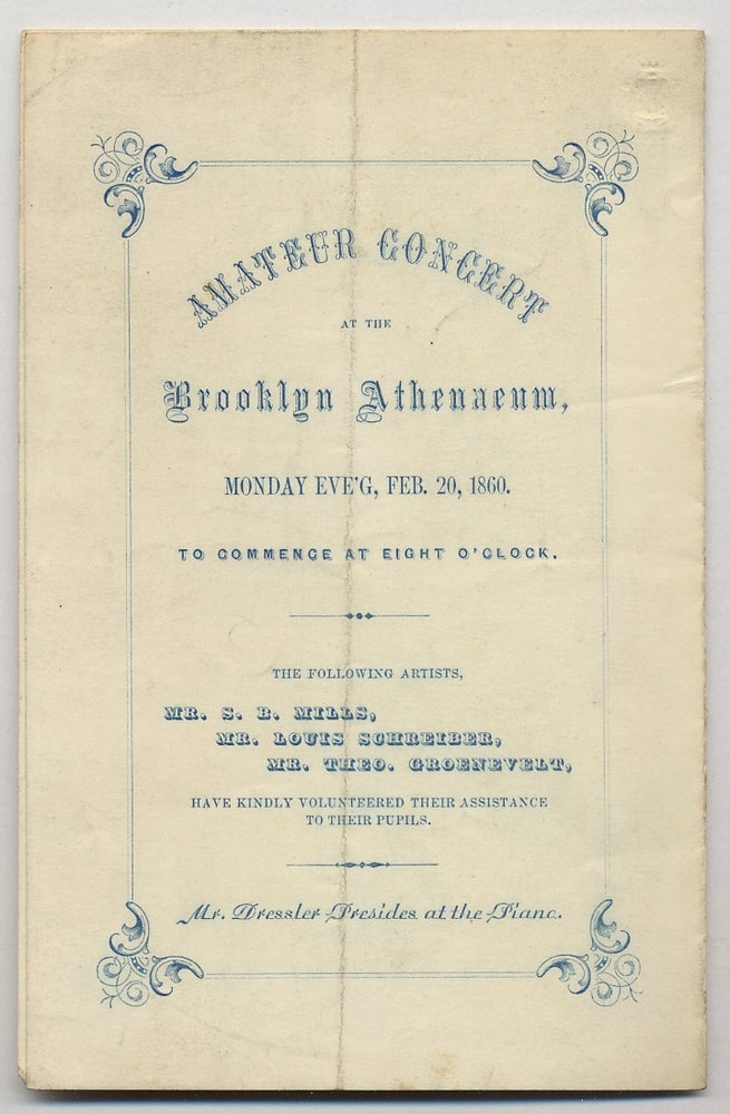 Item #342926 [Handbill or Program]: Amateur Concert at the Brooklyn Athenaeum, Monday Eve'g, Feb. 20, 1860