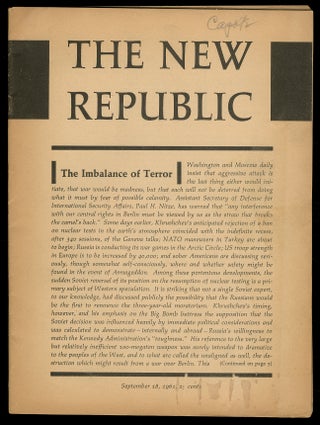 Item #342974 The New Republic – September 18, 1961. J. D. SALINGER, Jules Feiffer, Truman Capote