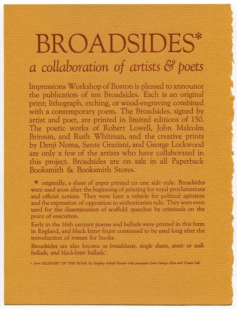 Broadside] Broadside: a collaboration of artists & poets. Robert LOWELL, John Malcolm Brinnin.