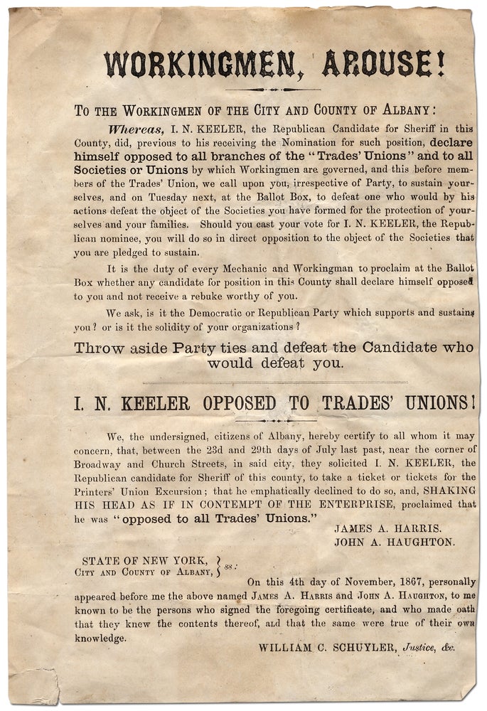 Item #343289 [Broadside]: Workingmen, Arouse! To the Workingmen of the City and County of Albany...