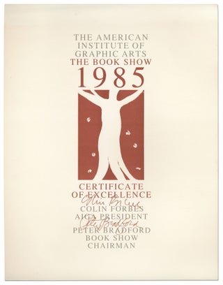 Item #343344 [Broadside]: The American Institute of Graphic Arts The Book Show 1985 Certificate...