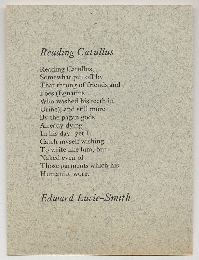 Item #344141 Reading Catullus. Edward LUCIE-SMITH.