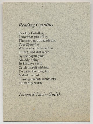 Reading Catullus. Edward LUCIE-SMITH.