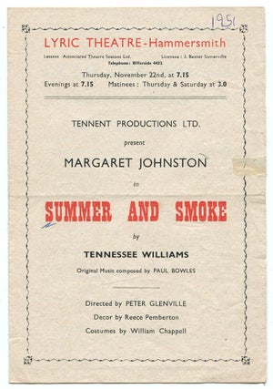 Item #346183 [Playbill]: Summer and Smoke. Tennessee WILLIAMS