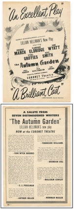 Item #346266 [Handbill]: The Autumn Garden. Arthur MILLER, Brendan Gill, Malcolm Crowley, S. J....