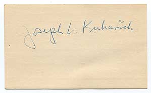 Item #346930 Signed Card. Joseph L. KUHARICH.