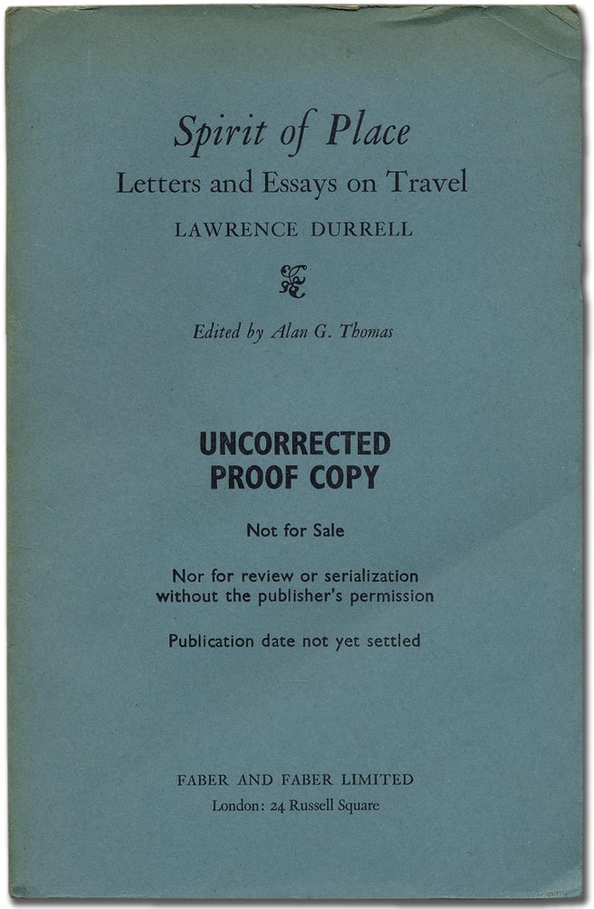 Item #350310 Spirit of Place: Letters and Essays on Travel. Lawrence DURRELL.