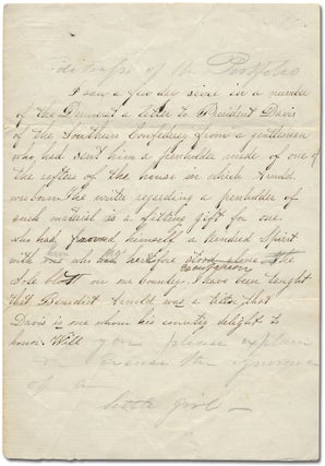 Item #358488 Autograph Letter Signed "A Little Girl" Upon the Comparison of Jefferson Davis to...
