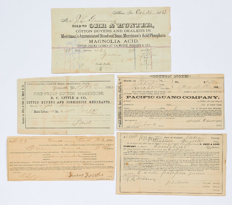 Item #358866 Collection of Five Printed Receipts or "cotton notes" for Georgia companies from the 1880s