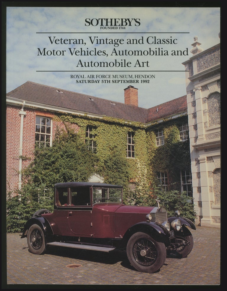 Item #363095 Sotheby's: Veteran, Vintage and Classic Motor Vehicles, Automobilia and Automobile Art: The Royal Air Force Museum Hendon, September 5, 1992