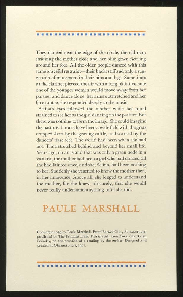 Item #363318 [Broadside]: Brown Girl, Brownstones. Paule MARSHALL.