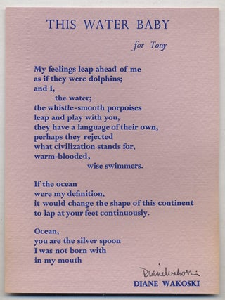 Postcard]: This Water Baby for Tony. Diane WAKOSKI.