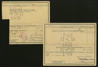 Item #364413 United Artist Corporation Checks to D.W. Griffith. D. W. GRIFFITH