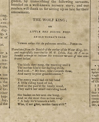 "The Wolf King; or Little Red Riding Hood: An Old Woman's Tale," [ballad in] The Port Folio; Enlarged (June 5th - 26th, 1802)