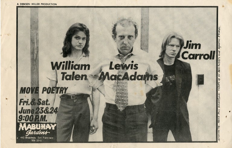 Item #364711 Move Poetry: William Talen, Lewis Macadams, Jim Carroll. Jim CARROLL.