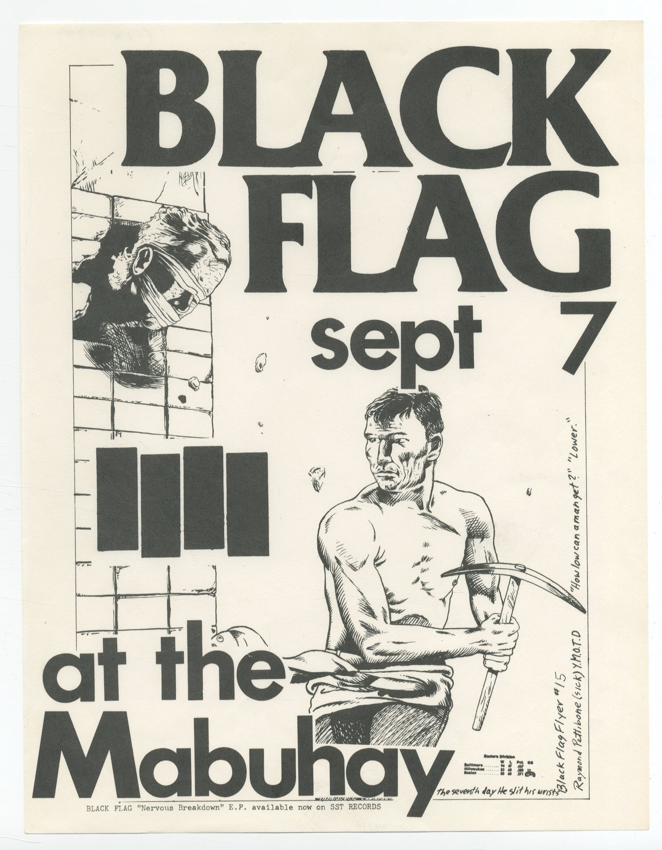 Raymond Pettibon, Raymond Pettibon Black Flag punk flyer (Raymond Pettibon  Punk) (1981)
