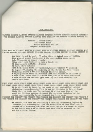 Factory Records Newsletter and Shareholder's Analysis [with] Joy Division "Bandthe, Bandthe, Bandthe..." [Promotional sheet]
