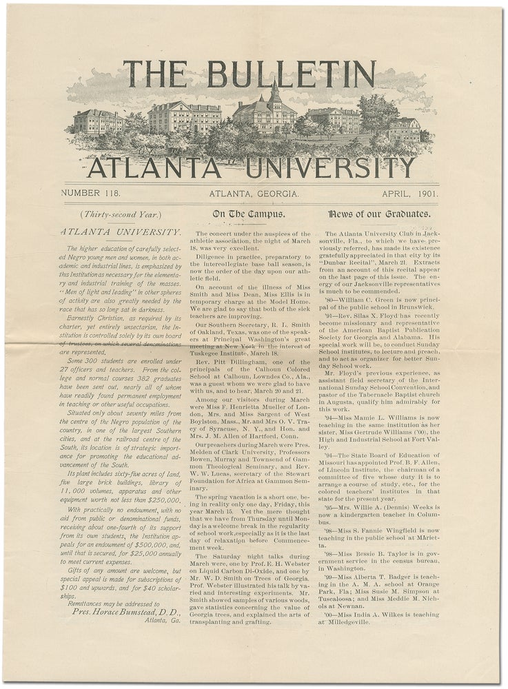 Item #365813 The Bulletin Atlanta University, April, 1901. W. E. B. DU BOIS.