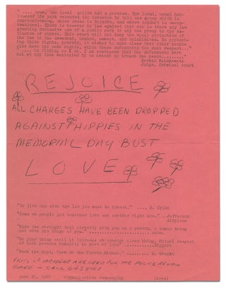 Item #365824 [Flyer]: REJOICE. All Charges Have Been Dropped Against Hippies in the Memorial Day...