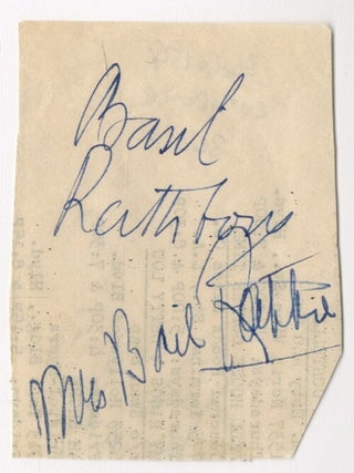 Autograph Signatures. Basil RATHBONE, Ouida Berg&egrave;re.