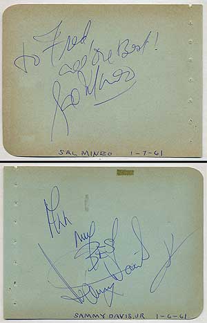 Item #366446 Autographed Album Leaf Signed by Sal Mineo and Sammy Davis, Jr. Sal MINEO, Sammy Davis Jr.