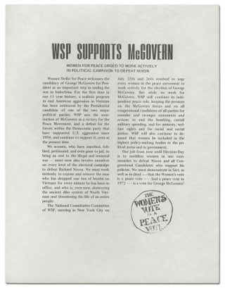 Item #367116 [Broadside]: WSP Supports McGovern. Women for Peace Urged to Work Actively in...