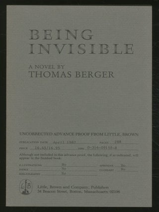 Item #368064 Being Invisible. Thomas BERGER