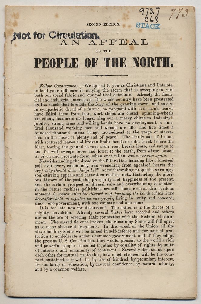 Item #370072 An Appeal to the People of the North. A Voice from Kentucky, William L. Coleman.