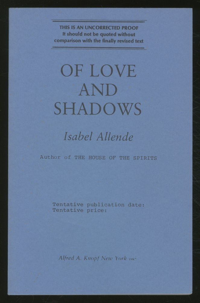 Item #370885 Of Love and Shadows. Isabel ALLENDE.
