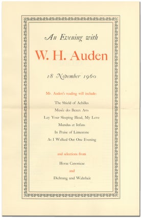 Item #373853 [Broadsheet]: An Evening with W.H. Auden 18 November 1960. W. H. AUDEN