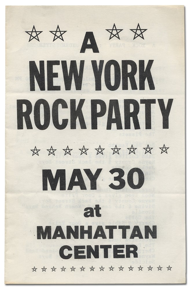 Item #374144 A New York Rock Party. Wayne COUNTY, et. al., Mink DeVille, Divine, Tuff Darts, Jack Curtis, Dee Dee Ramone, Holly Woodlawn, Cherry Vanilla.