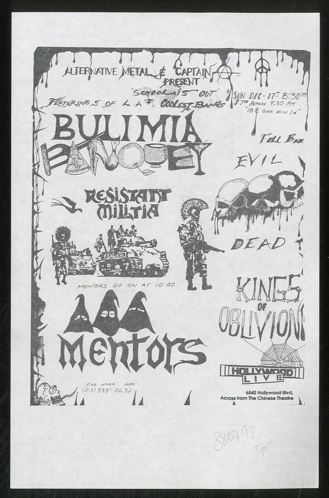 Item #380792 [Punk Flyer]: Alternative Metal & Captain Present "School is Out" Featuring 5 of L.A.'s Coolest Bands. Resistant Militia Bulimia, Kings of Oblivion, Evil Dead, Mentors.
