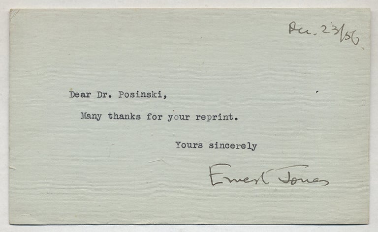 Item #382629 Typed Card Signed. Ernest JONES.