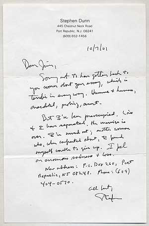 Item #383447 One Page Autograph Letter Signed. Stephen DUNN.