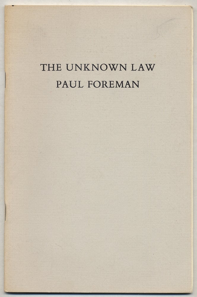 Item #383512 The Unknown Law. Paul FOREMAN.