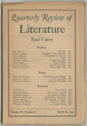 Item #383808 Quarterly Review of Literature. Volume III, Number 3. T. S. ELIOT, Roger Shattuck,...