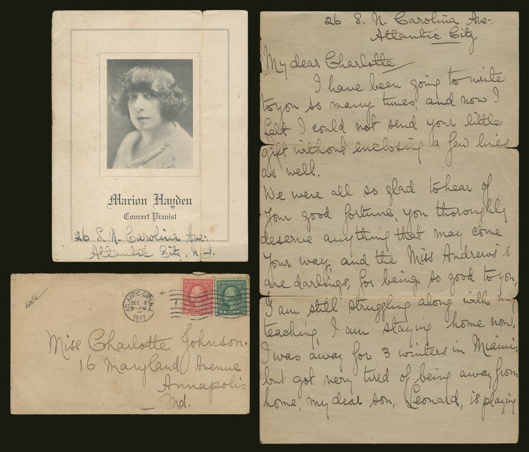Item #383812 Handwritten Letter from Pianist Ms. Marion Hayden to Charlotte Andrews Johnson with a Copy of Marion Hayden's Recital Press Release and Accompanied by a two page handwritten biography of Charlotte Armstrong by African American Art Historian and Curator Carroll Greene. HAYDEN, Charlotte Andrews Johnson Marion, Carroll Greene.