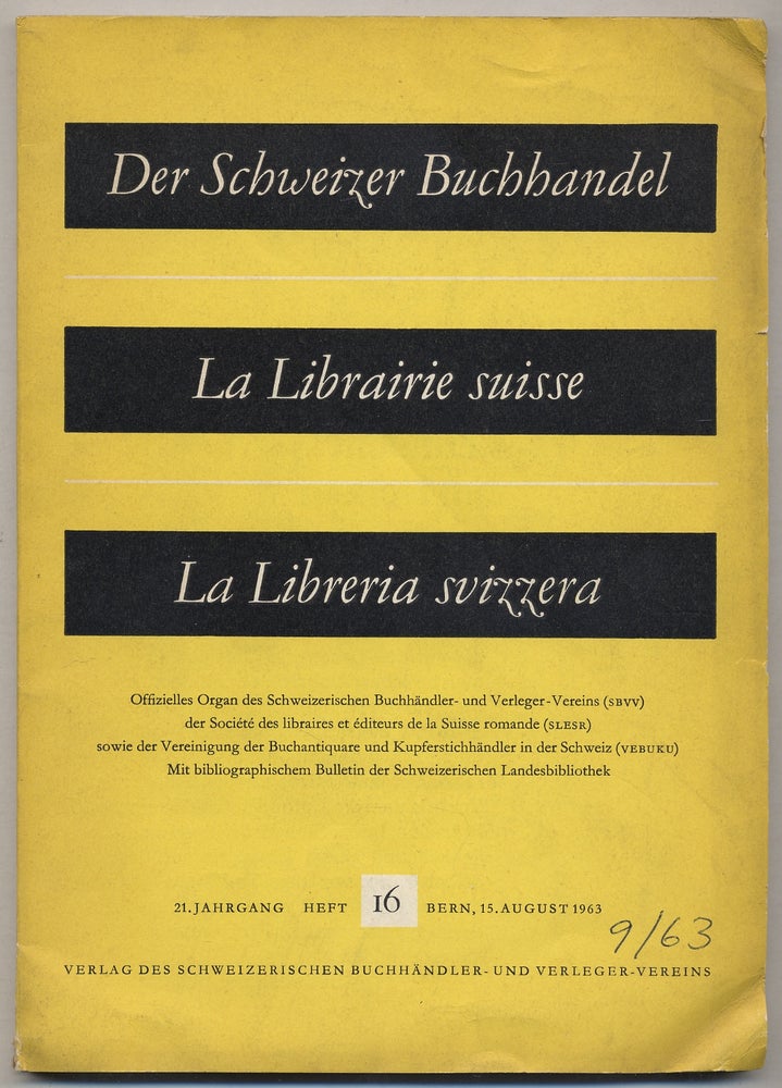 Item #383829 Der Schweizer Buchhandel / La Librairie suisse / La Libreria svizzera [The Swiss bookshops] No. 16
