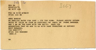 Archive of Iggy Pop original publicity material, tour itineraries, original photos, and related correspondence