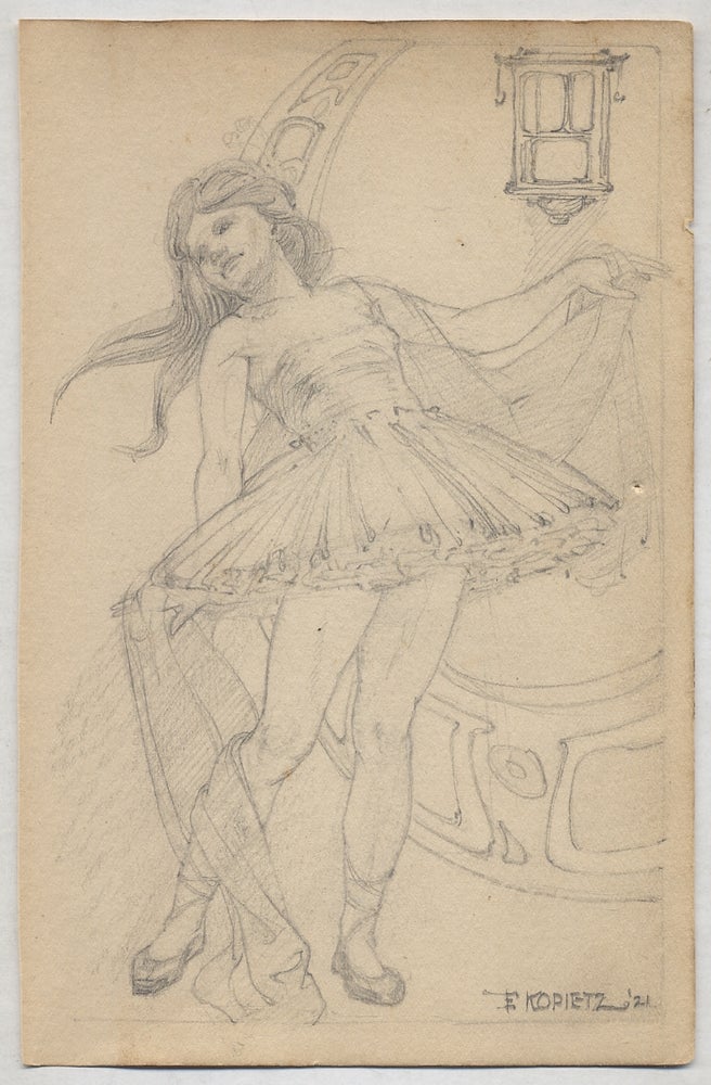 Item #384290 Original Pencil Illustration of a Ballerina. Edmund KOPIETZ.