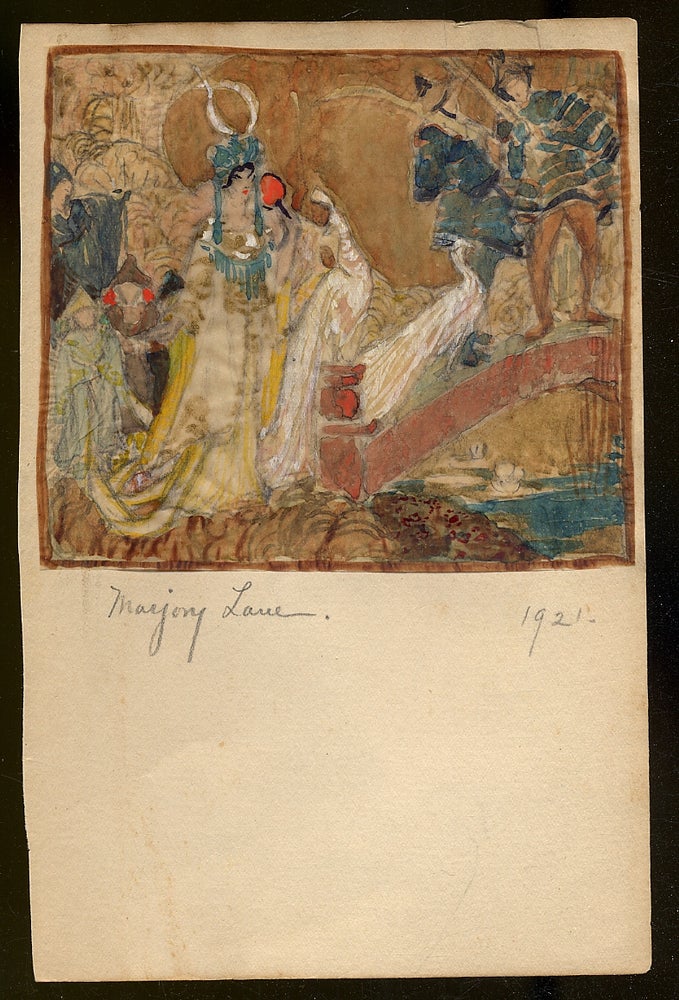 Item #384317 Original Watercolor painting of a Chinese[?] Woman confronting Soldiers. Marjorie LANE, or Marjory.