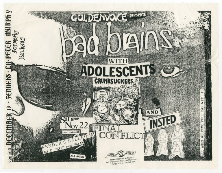 Item #384852 [Punk Flyer]: Goldenvoice Presents Bad Brains. The Adolescents Bad Brains, Final Conflict, Peter Murphy, LB, Fenders, Insted, Crumbsuckers.