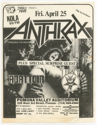 Item #384854 [Punk Flyer]: Triple MMM present Anthrax. Legacy Anthrax, Abattor
