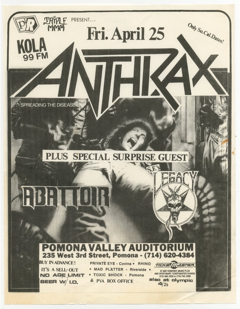 Item #384854 [Punk Flyer]: Triple MMM present Anthrax. Legacy Anthrax, Abattor.
