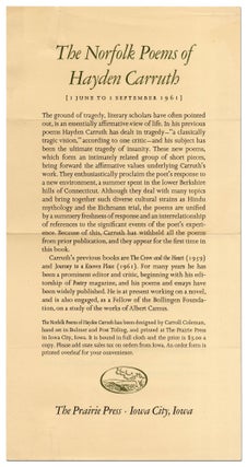 [Broadside Prospectus]: The Norfolk Poems of Hayden Carruth [with] Typed Note Signed